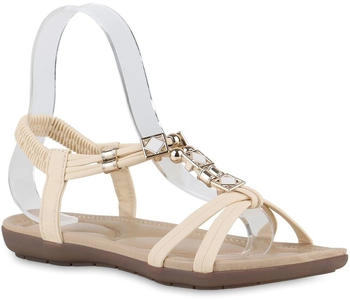 VAN HILL Riemchensandalen Zierperlen Profil-Sohle 840104 beige