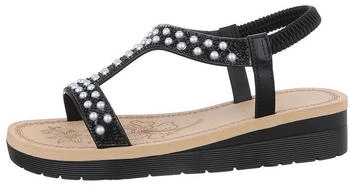 Ital Design Freizeit Riemchensandalette Keilabsatz Wedge in schwarz
