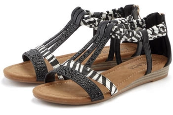 Lascana Sandale Sommerschuh Verzierung und kleinem Keilabsatz vegan schwarz zebra