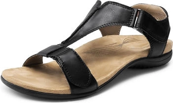 Dream Pairs Damen-Sandalen T-Riemen orthopädisch flach Sommerschuhe schwarz DWUMFS2508