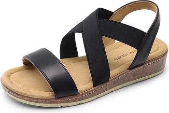 Dream Pairs Damen-Sandalen niedrigem Keilabsatz schwarz wildleder DWUMFS2505