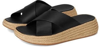 FitWear F-Mode Espadrille Leather Flatform Cross Slides Schiebe-Sandalen schwarz