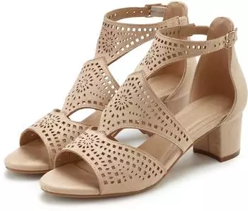 Lascana Strappy Sandal with Cut-Outs and Comfortable Block Heel VEGAN beige