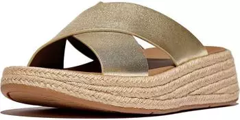FitWear F-Mode Espadrille Leather Flatform T/Post Sandale gold