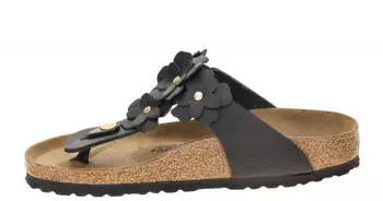Birkenstock Gizeh Flower Embellishment Naturleder black (schmal)