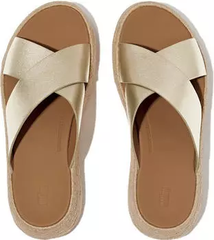FitWear F-Mode Espadrille Leather Flatform T/Post Sandale platino