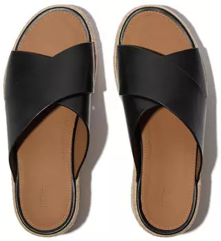 FitWear F-Mode Espadrille Leather Flatform T/Post Sandale schwarz