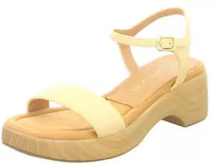 Unisa Wedge Sandals with Two Straps, Ankle Closure and Block Heel in Wood Look beige/gelb