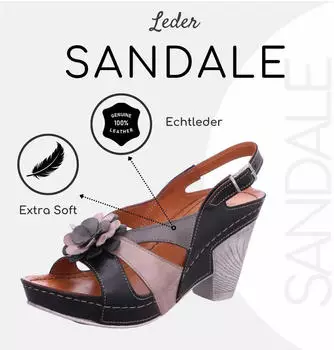 Gemini Leather Sandal with Slingback and Floral Appliqu&eacute; (031813-02) schwarz