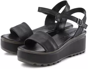 Lascana Strappy Sandal made of Leather with Wedge Heel schwarz