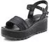 Lascana Strappy Sandal made of Leather with Wedge Heel schwarz