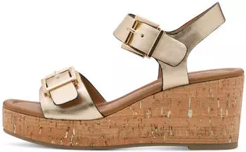 Marco Tozzi Women's Wedge Sandal with Feel Me Footbed metallic gold