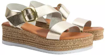 Desa Women's Leather Sandals with Wedge Heel and Buckle Closure gold