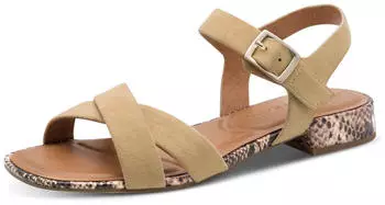 Tamaris Sandal Block Heel Strappy Sandal with Cross Strap tan