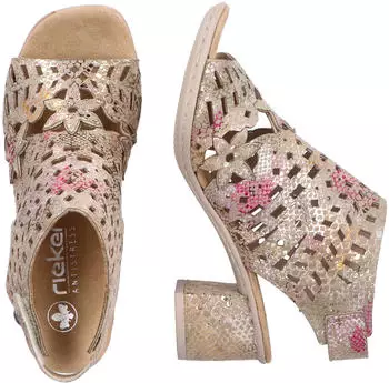 Rieker Summer Shoe Sandal Block Heel with Fashionable Shaft Design beige multi