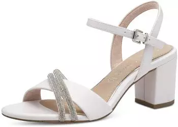 Marco Tozzi Sandal with Block Heel and Sparkling Rhinestones weiß