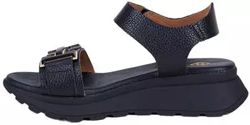 Desa Women's Leather Wedge Sandals with Velcro Closure schwarz