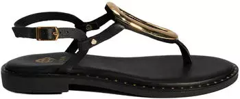 Desa Women's Leather Toe Ring Sandals with Adjustable Buckle schwarz