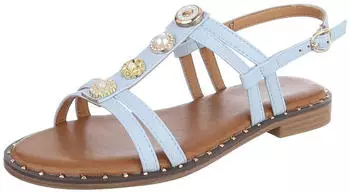 Ital Design Sandals with Pearls and Rhinestones hellblau