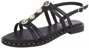 Ital Design Sandals with Pearls and Rhinestones schwarz