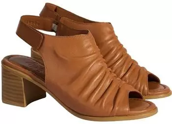 Desa Women's Leather Sandals - Block Heel, Buckle Closure braun