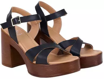 Desa Women's Leather High Block Heel Sandals schwarz