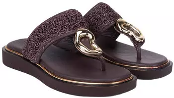 Desa Women's Leather Toe-Strap Sandals with Metallic Details braun