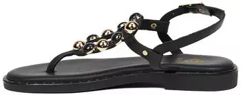 Desa Women's Leather Toe Ring Sandals with Pearls schwarz