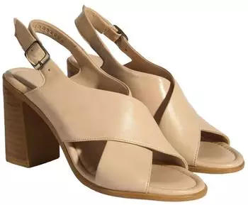 Desa Women's Leather Sandals - Block Heel, Buckle Closure braun/beige