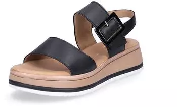 Gabor Twist Nappa Leather Sandal with Wedge Heel and Braided Pattern schwarz