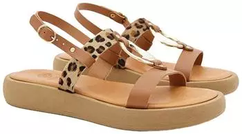 Desa Women's Leather Sandals with Leopard Pattern and Buckle Slipper bräunen