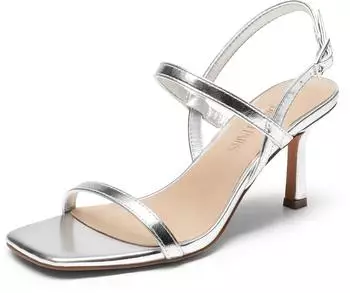 Dream Pairs High Heels Pumps Sandals SDHS26004W with Block Heel, Straps, Square Open Toe and Ankle Strap Buckle silber