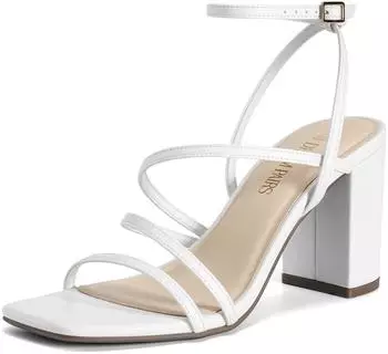Dream Pairs High Heels Pumps Sandals with Block Heel, Straps, Square Open Toe and Ankle Strap Buckle weiß