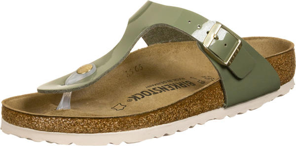 Birkenstock Gizeh Birko-Flor Lack khaki (schmal)