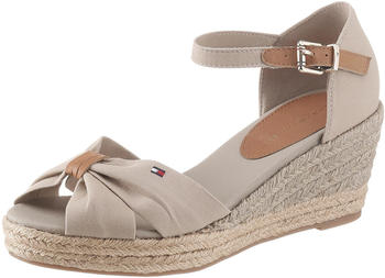 Tommy Hilfiger Leather Ankle Strap Crossover Wedges (FW0FW04785) stone