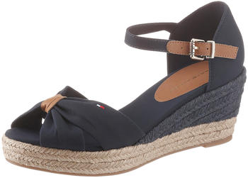Tommy Hilfiger Leather Ankle Strap Crossover Wedges (FW0FW04785) desert sky