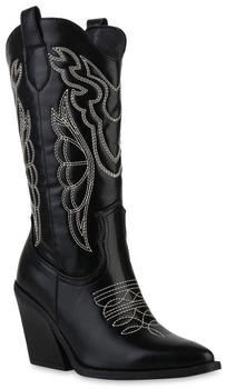 VAN HILL Damen Klassische Stiefel Blockabsatz Lack Trendy Schuhe 840545 213099 Schwarz Lack 36