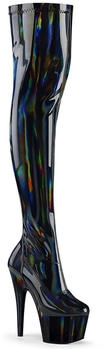 Pleaser Plateauoverkneestiefel schwarz Hologramm Stretch Lack