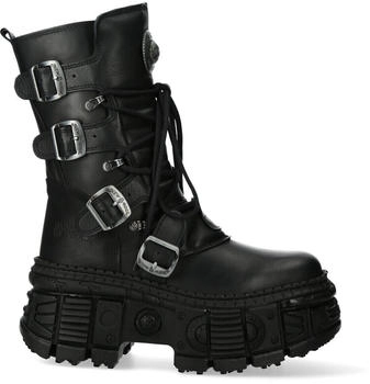 New Rock Stiefel WALL373-S5 metallisch schwarz Leder Plateau