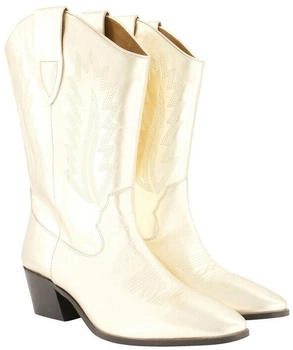 Ulla Popken Leder-Cowboystiefel Metallic-Optik dunkles goldgelb