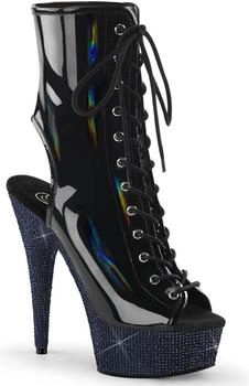 Pleaser Plateaustiefeletten mitternachtsschwarz Strass Holo Lack BEJEWELED-1016-6