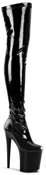 Pleaser High-Heels Plateau Overkneestiefel schwarz Stretchlack