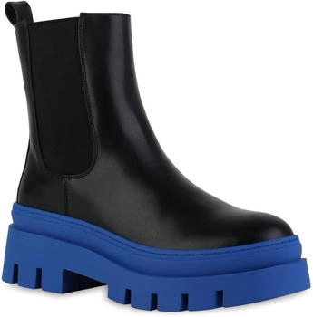 VAN HILL 839451 Plateaustiefelette bequeme Schuhe schwarz blau
