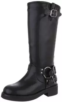 Ital Design Flache Stiefel Kunstleder schwarz DES698-
