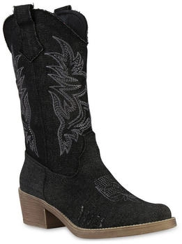 VAN HILL Cowboy Trichterabsatz Denim Trendy Schuhe 216049 schwarz VAN HILL Cowboy Trichterabsatz Denim Trendy Schuhe 216049 schwarz