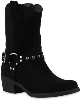VAN HILL Cowboy Trichterabsatz Schnallen Trendy Schuhe 215975 schwarz Velours VAN HILL Cowboy Trichterabsatz Schnallen Trendy Schuhe 215975 schwarz Velours