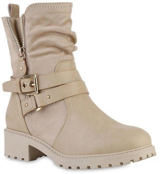 VAN HILL Biker Blockabsatz Schnallen Trendy Schuhe 216383 beige