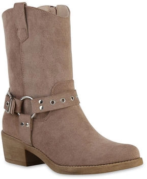 VAN HILL Cowboy Trichterabsatz Schnallen Trendy Schuhe 215976 beige Velours VAN HILL Cowboy Trichterabsatz Schnallen Trendy Schuhe 215976 beige Velours