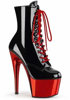 Pleaser Elegante Plateaustiefeletten schwarz Lack rot