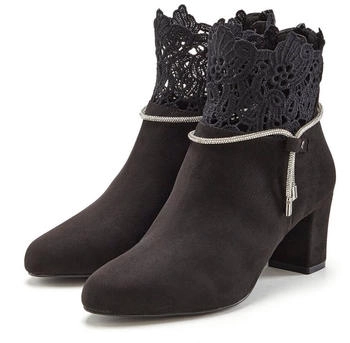 Lascana Stiefelette Spitzenbesatz schwarz